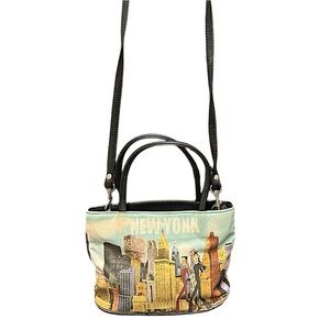 Vintage crossbody Stylish New York Print Handbag - Black 9x6in